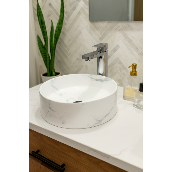 370*370*130mm Bathroom Round Carrara White Above Counter Ceramic Wash Basin 370*370*130mm Bathroom Round Carrara White Above Counter Ceramic Wash Basin